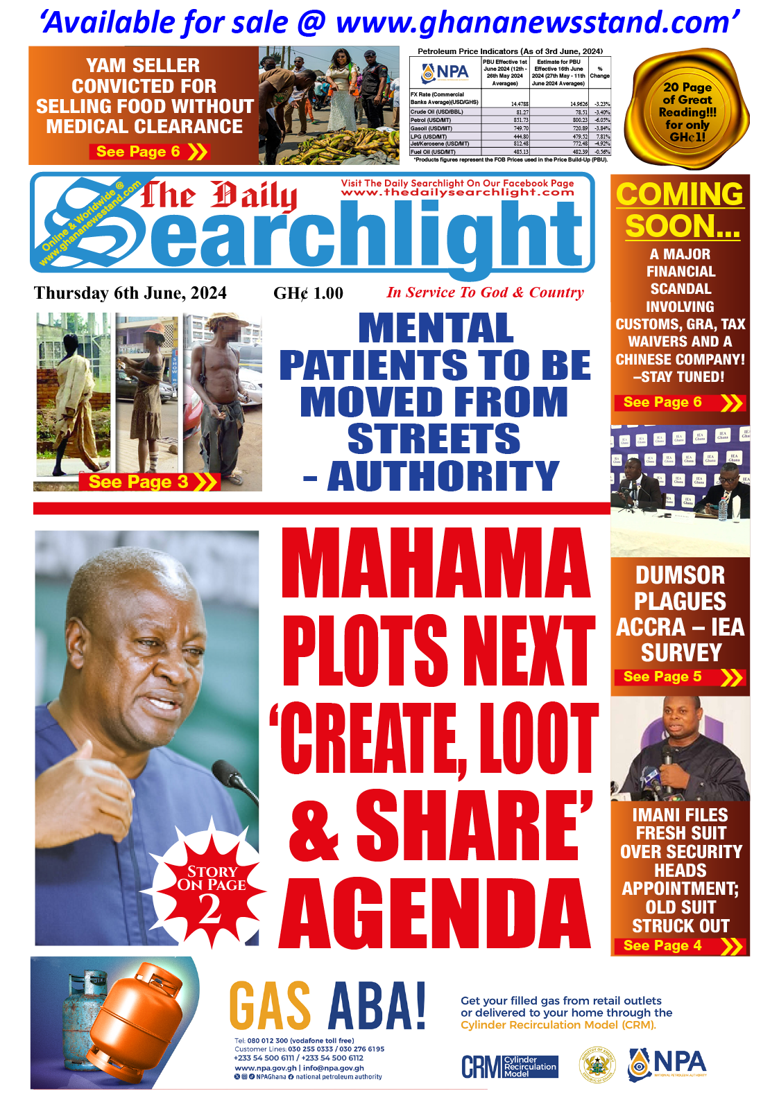 DAILY SEARCHLIGHT, Thursday, 6th June, 2024 – Ghana News Stand