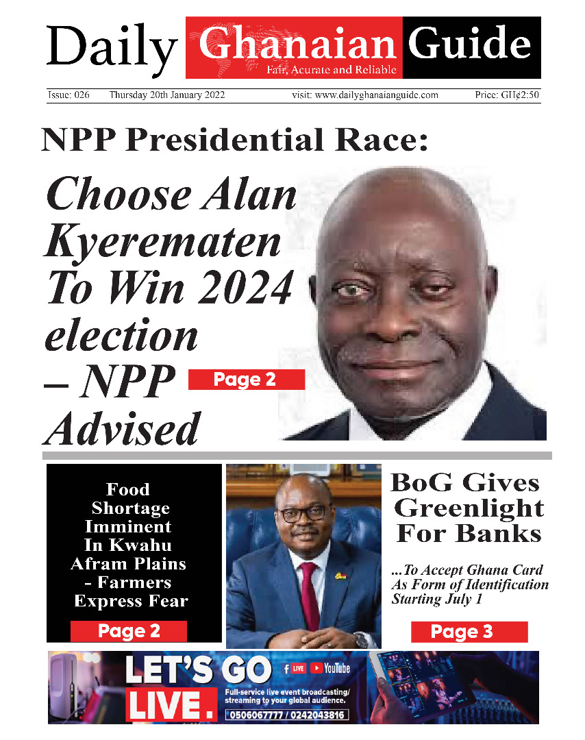 Daily Ghanaian Guide, Thursday, 20th January, 2022 – Ghana News Stand