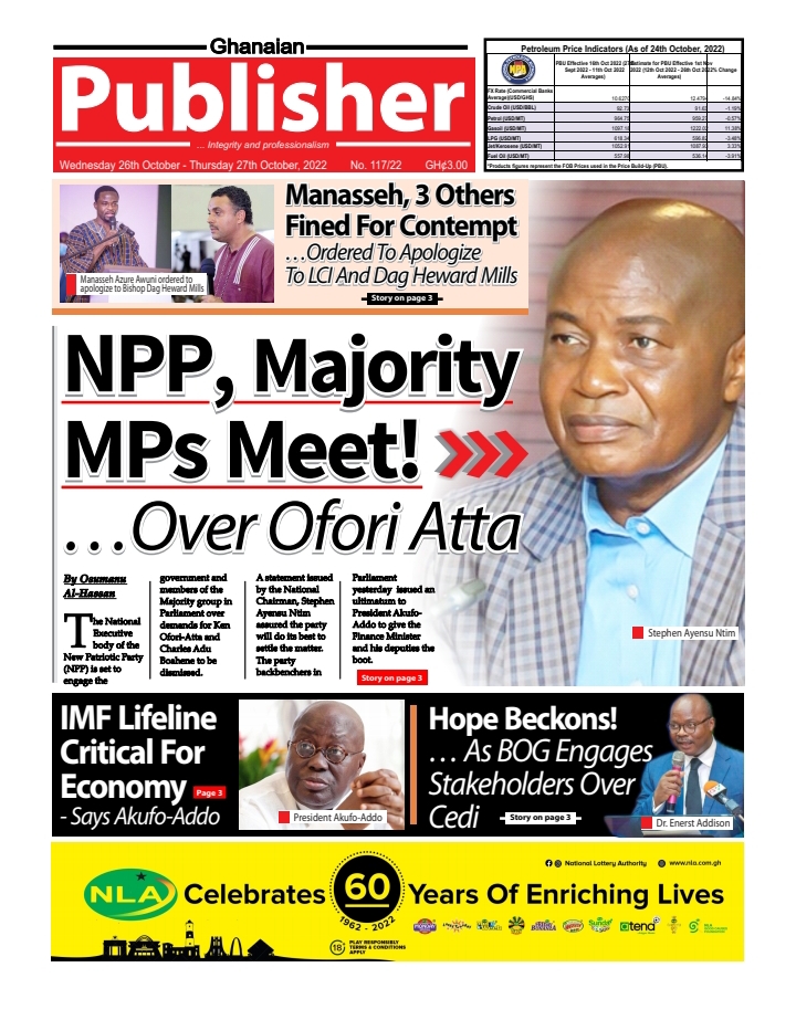 Ghanaian Publisher, Wednesday, October 26, 2022 – Ghana News Stand